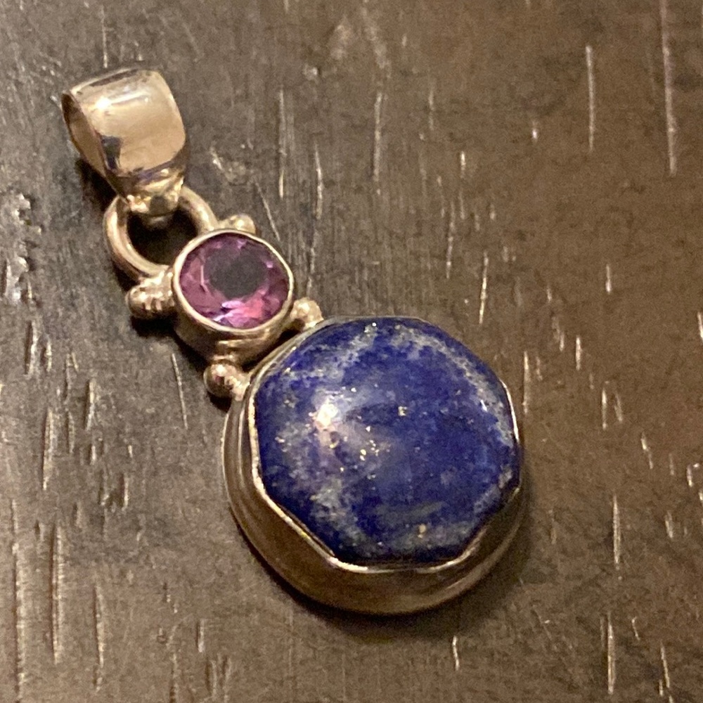 Lapis Amethyst sterling silver pendant